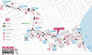 Map of the marathon course, including cheering zones