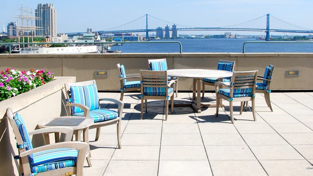 Our outdoor terrace overlooking the river & the Ben Franklin Bridge