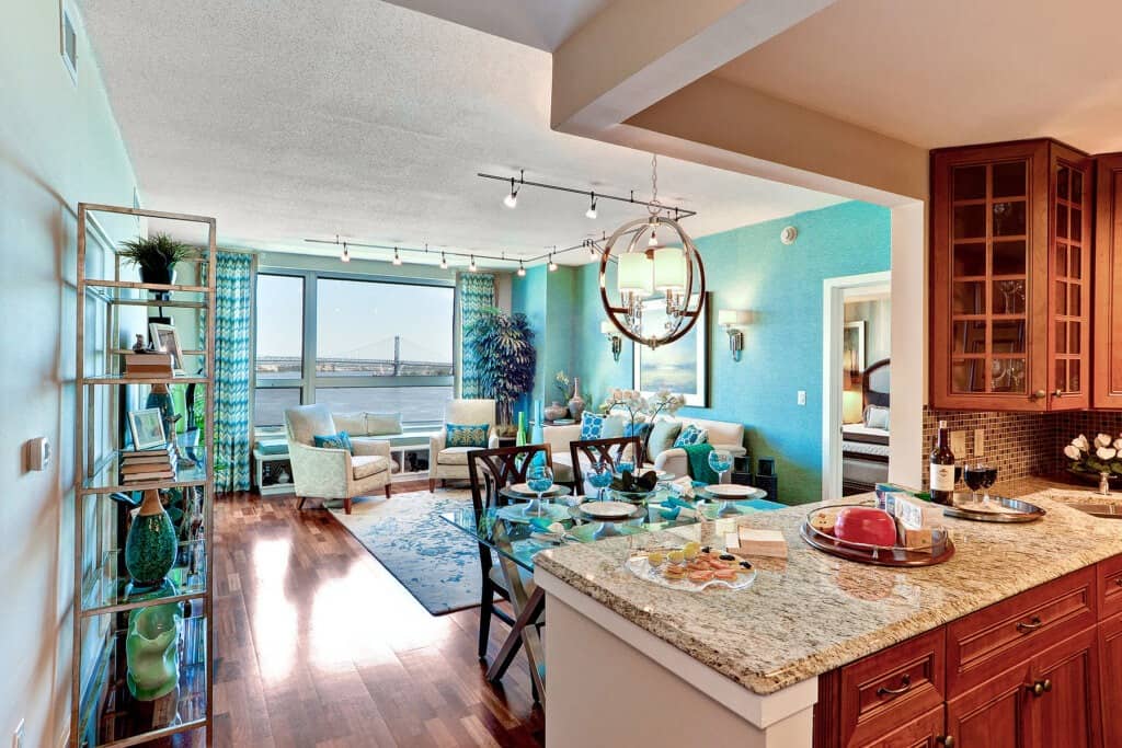 Gorgeous Living Room & Kitchen Interior at The Residences at Dockside