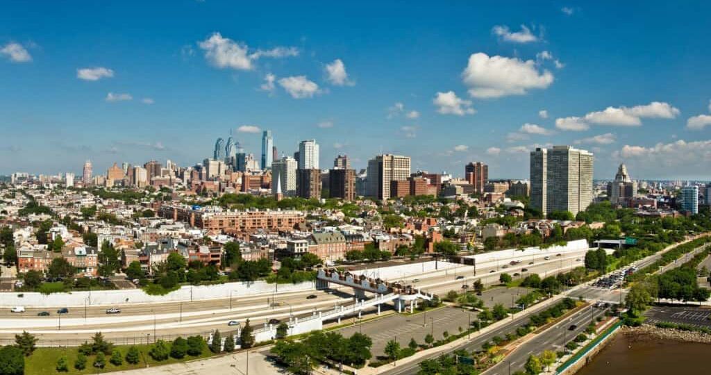 View of the Philadelphia Skyline from a West End Condo at The Residences at Dockside