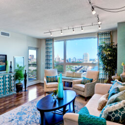 Living room at The Residences of Dockside condos for sale in Old City, Philadelphia