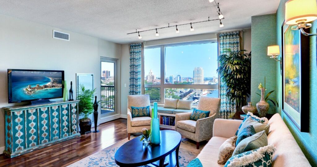 Living room at The Residences of Dockside condos for sale in Old City, Philadelphia