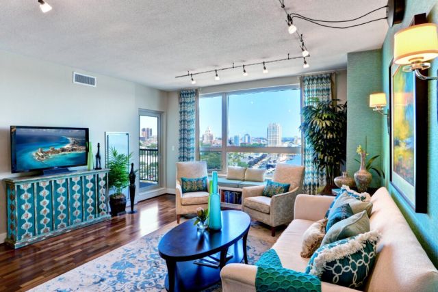 Living room at The Residences of Dockside condos for sale in Old City, Philadelphia
