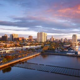 The Delaware River Waterfront as seen from a balcony at The Residences at Dockside