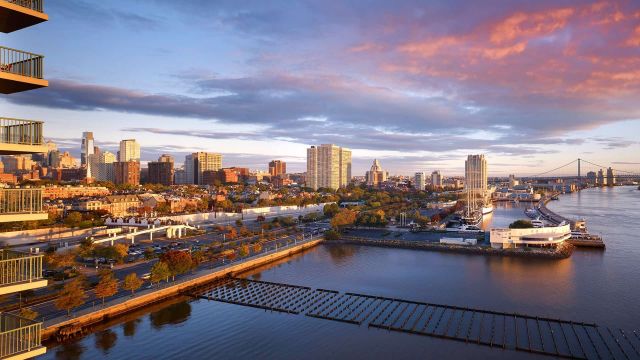 The Delaware River Waterfront as seen from a balcony at The Residences at Dockside