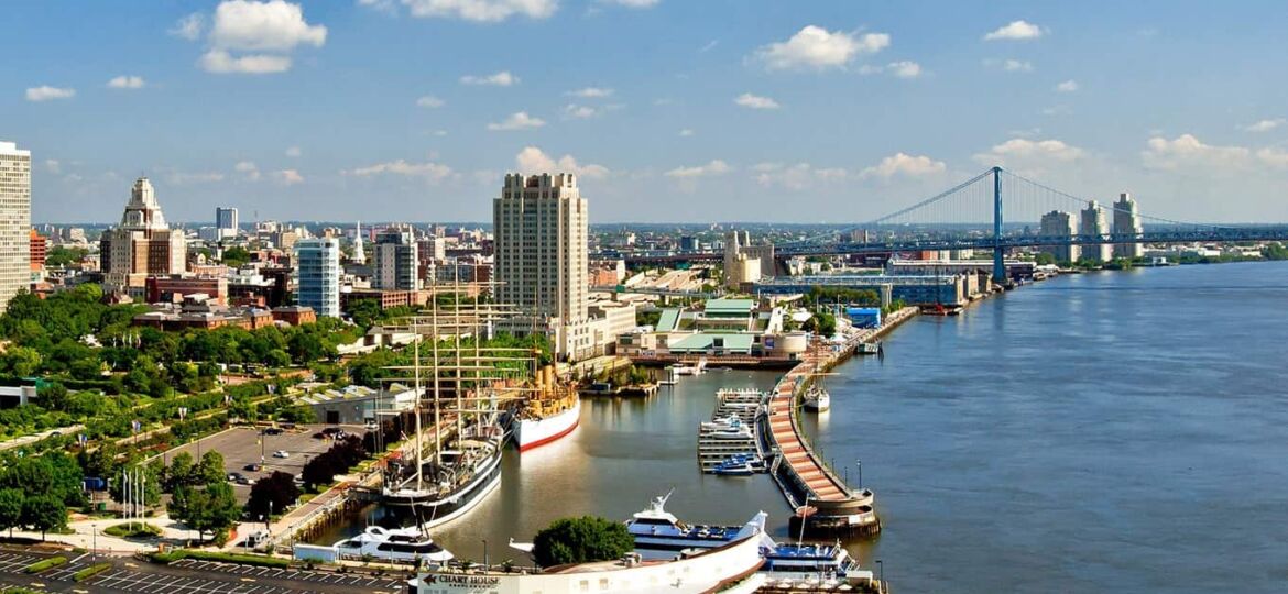 Aerial View of Philadelphia's Waterfront from Dockside Condos