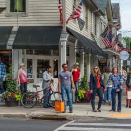 People exploring downtown New Hope, PA