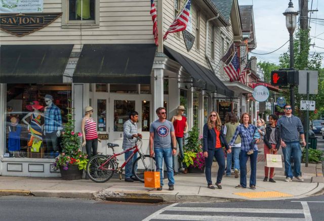 People exploring downtown New Hope, PA