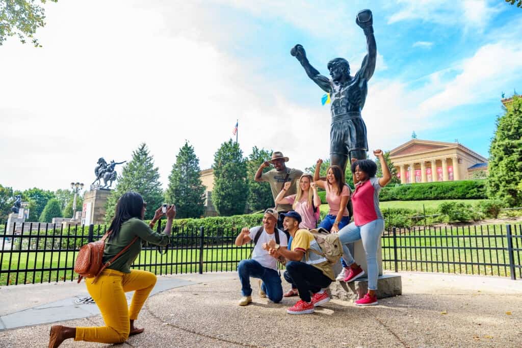 Tourists at the Rocky Statue in Philadelphia