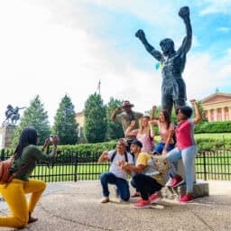 Tourists at the Rocky Statue in Philadelphia