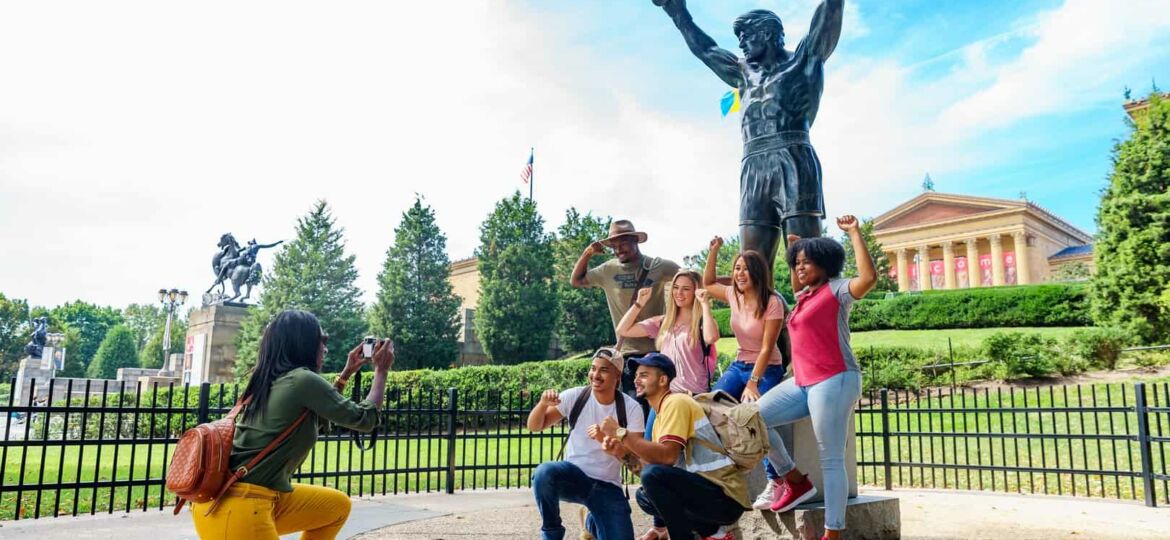 Tourists at the Rocky Statue in Philadelphia