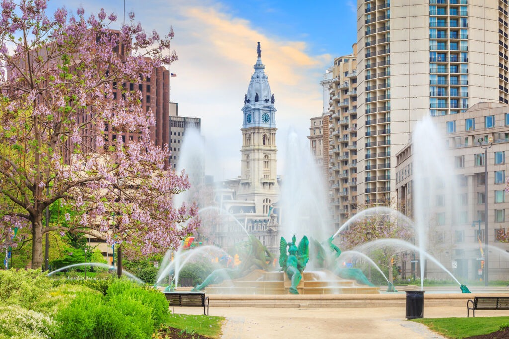 Swann Memorial Fountain With City Hall In The Background