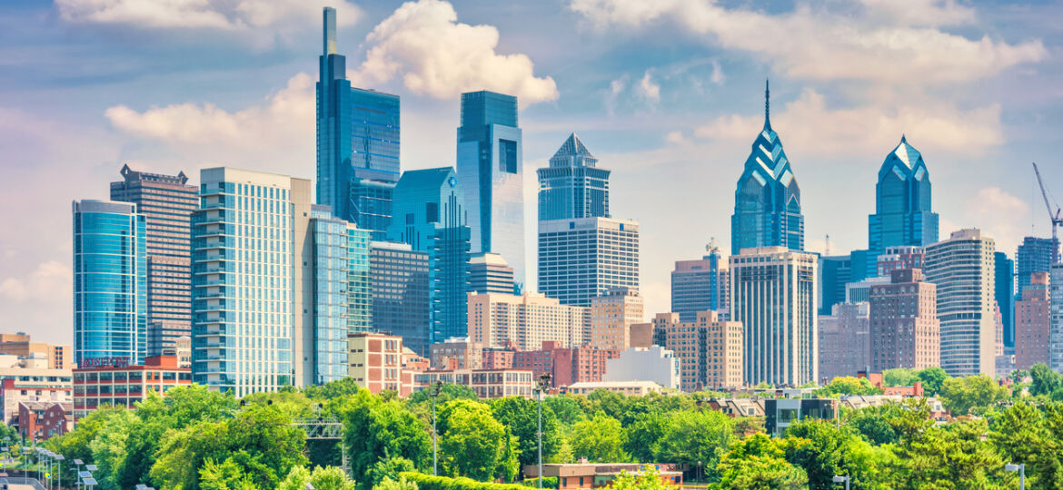 Skyline of downtown Philadelphia Pennsylvania USA