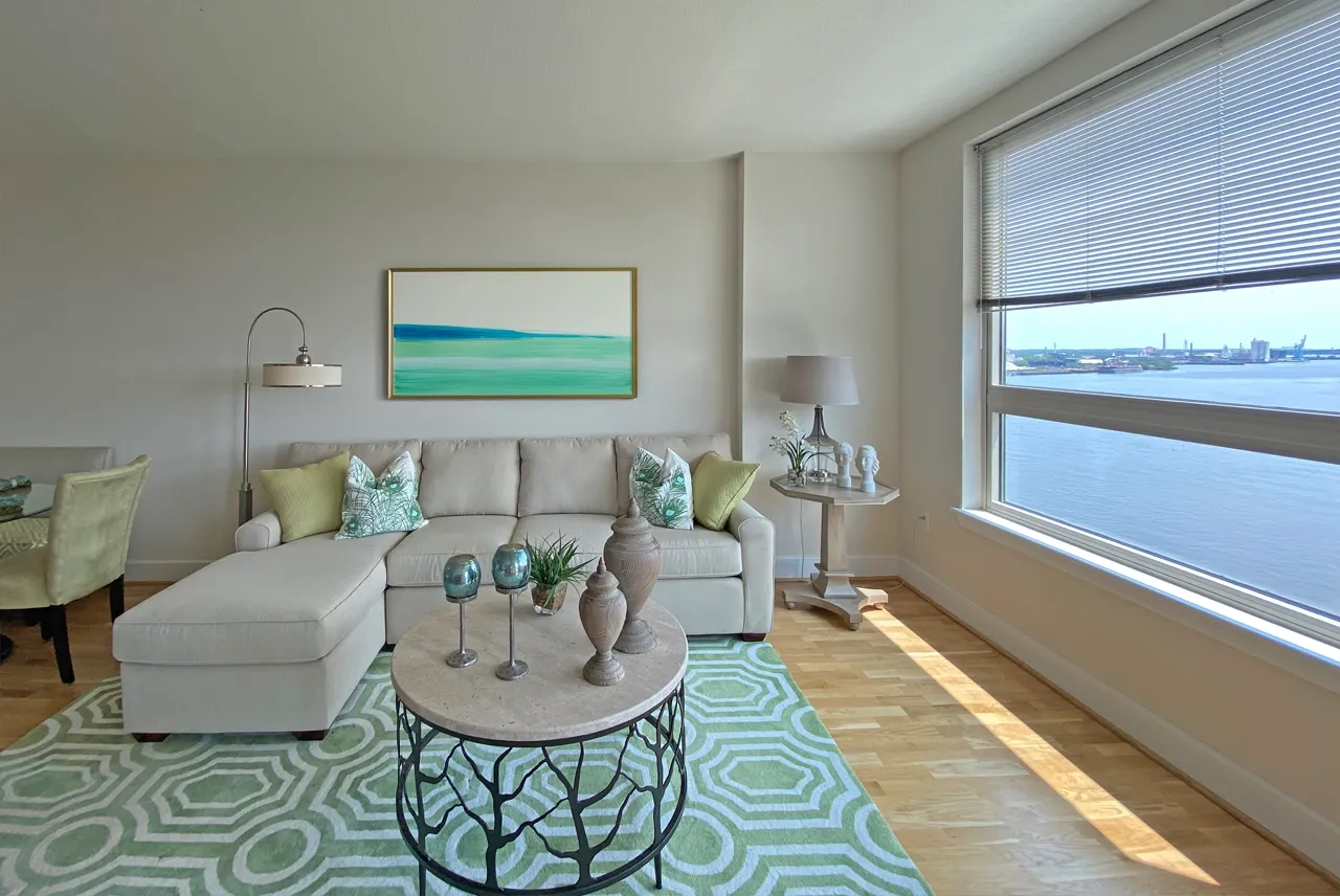 The Residences at Dockside Unit 1012 Living Room with Water Views